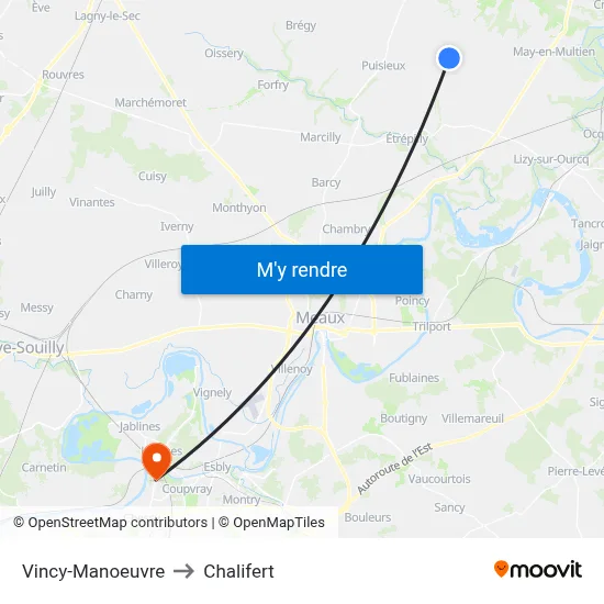 Vincy-Manoeuvre to Chalifert map
