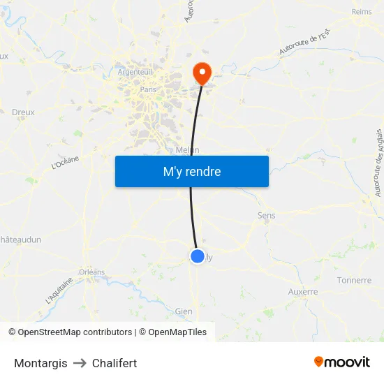 Montargis to Chalifert map