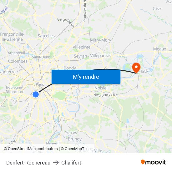 Denfert-Rochereau to Chalifert map