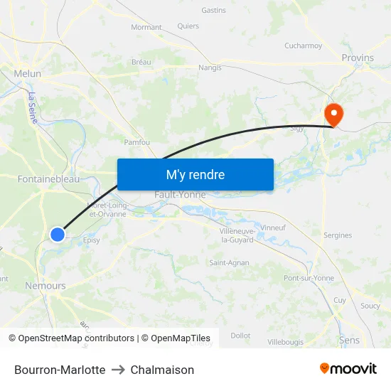 Bourron-Marlotte to Chalmaison map