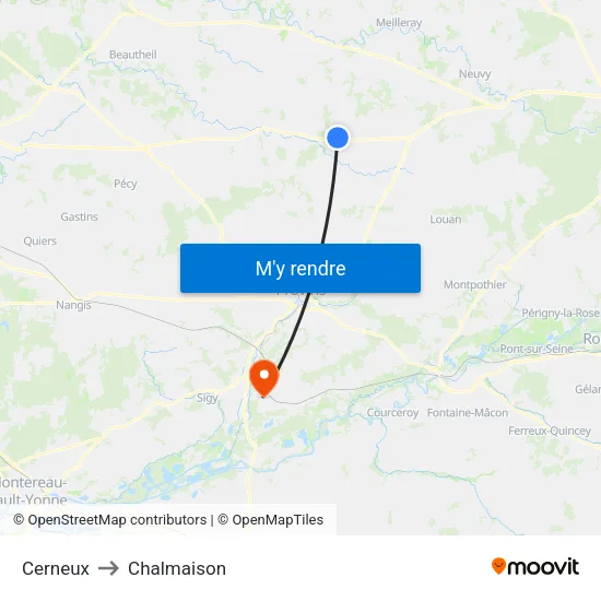 Cerneux to Chalmaison map