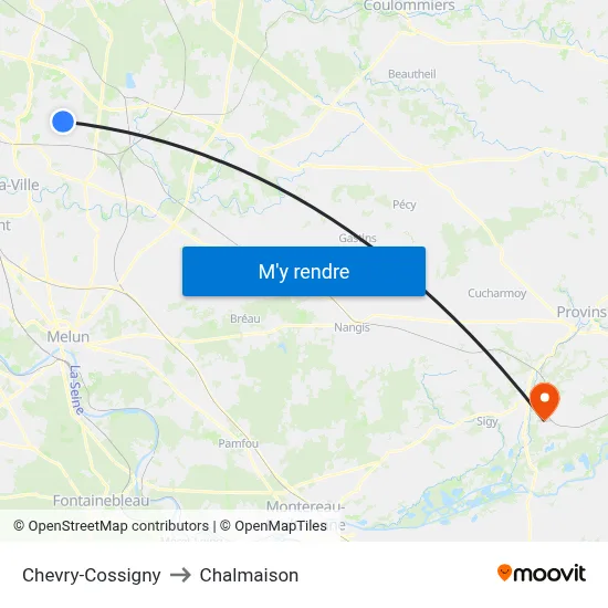 Chevry-Cossigny to Chalmaison map