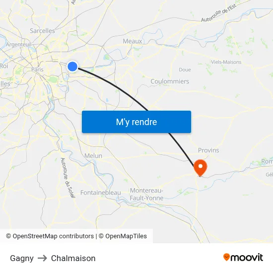 Gagny to Chalmaison map