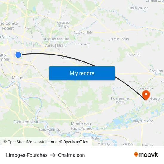 Limoges-Fourches to Chalmaison map