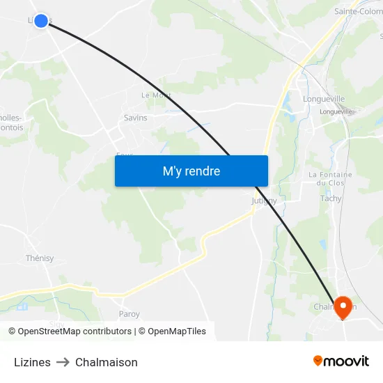 Lizines to Chalmaison map
