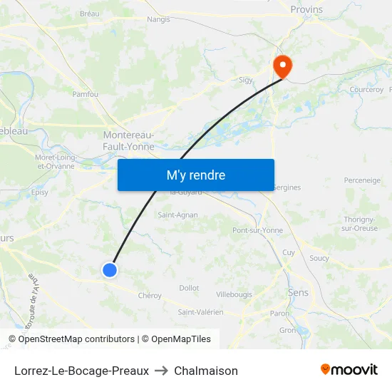 Lorrez-Le-Bocage-Preaux to Chalmaison map