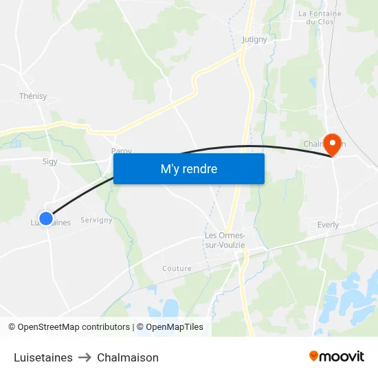 Luisetaines to Chalmaison map