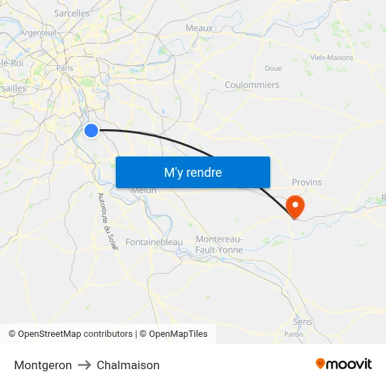 Montgeron to Chalmaison map