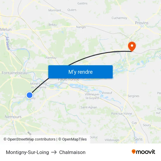 Montigny-Sur-Loing to Chalmaison map