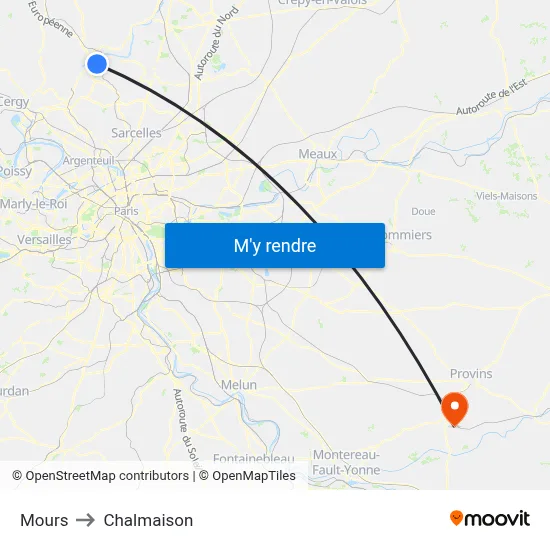 Mours to Chalmaison map