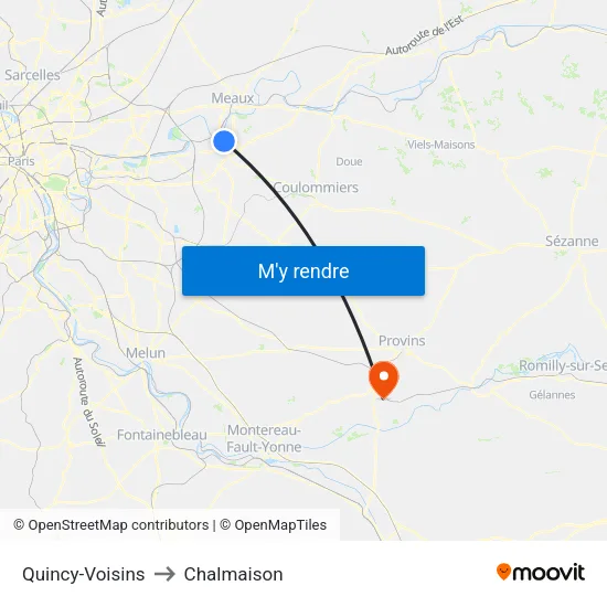 Quincy-Voisins to Chalmaison map