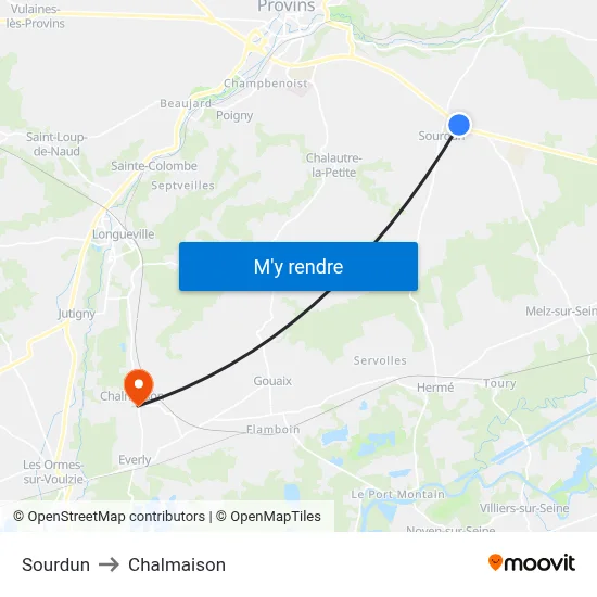 Sourdun to Chalmaison map
