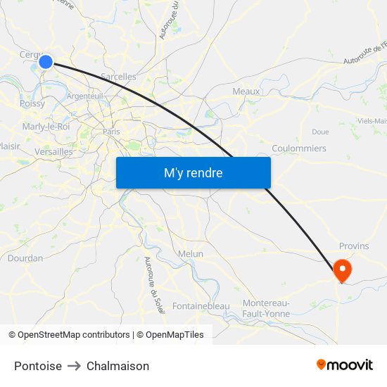 Pontoise to Chalmaison map