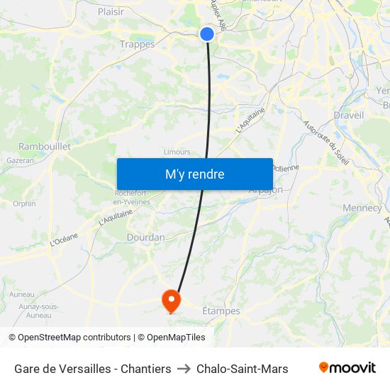 Gare de Versailles - Chantiers to Chalo-Saint-Mars map