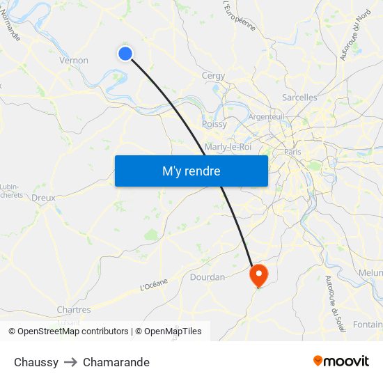 Chaussy to Chamarande map