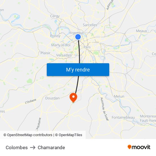 Colombes to Chamarande map