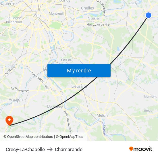 Crecy-La-Chapelle to Chamarande map