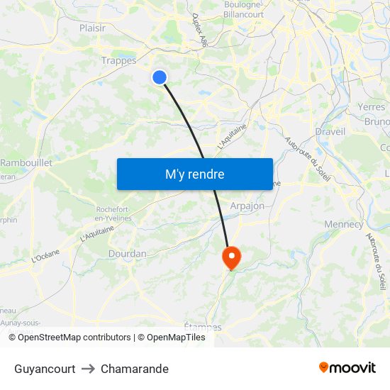 Guyancourt to Chamarande map