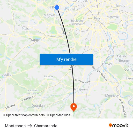 Montesson to Chamarande map