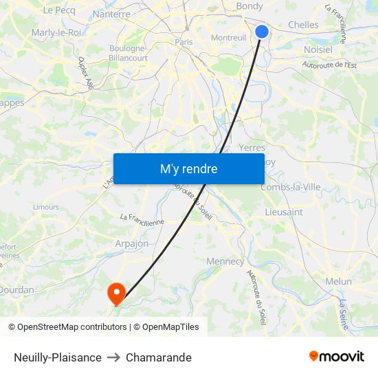 Neuilly-Plaisance to Chamarande map