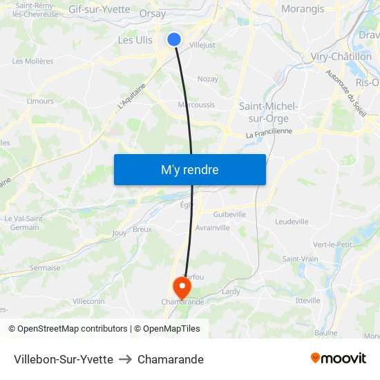 Villebon-Sur-Yvette to Chamarande map