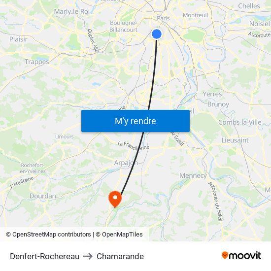 Denfert-Rochereau to Chamarande map