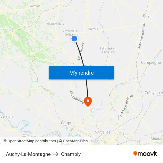 Auchy-La-Montagne to Chambly map
