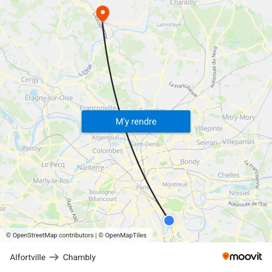 Alfortville to Chambly map