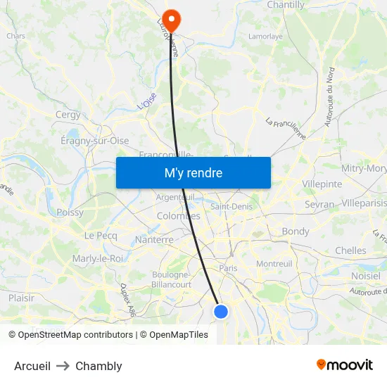 Arcueil to Chambly map