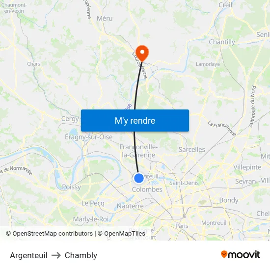 Argenteuil to Chambly map