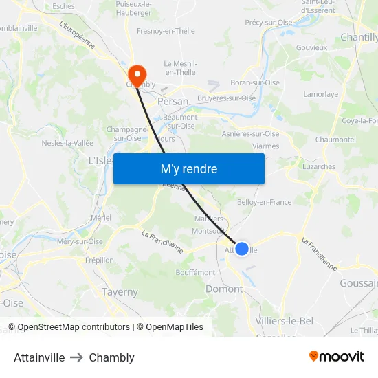 Attainville to Chambly map