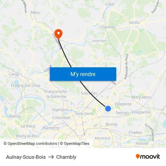 Aulnay-Sous-Bois to Chambly map