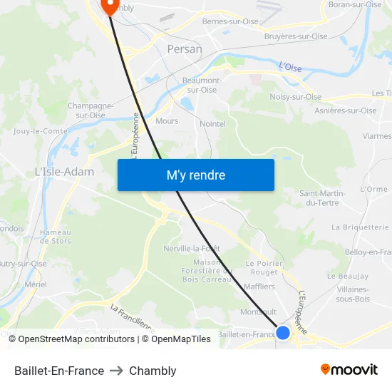 Baillet-En-France to Chambly map