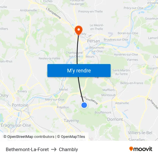 Bethemont-La-Foret to Chambly map