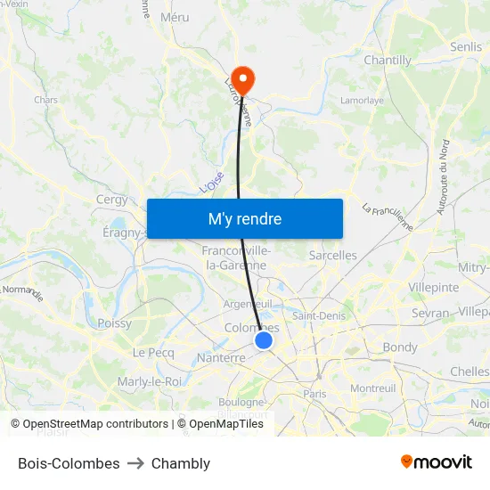 Bois-Colombes to Chambly map