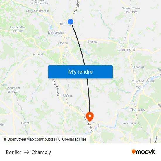 Bonlier to Chambly map
