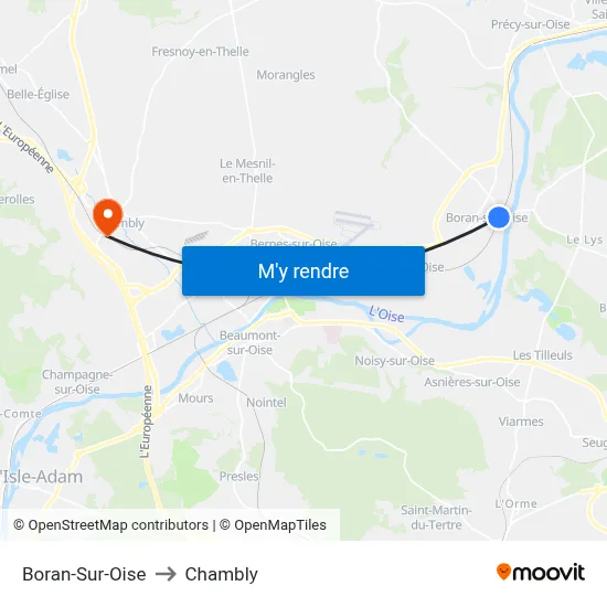 Boran-Sur-Oise to Chambly map