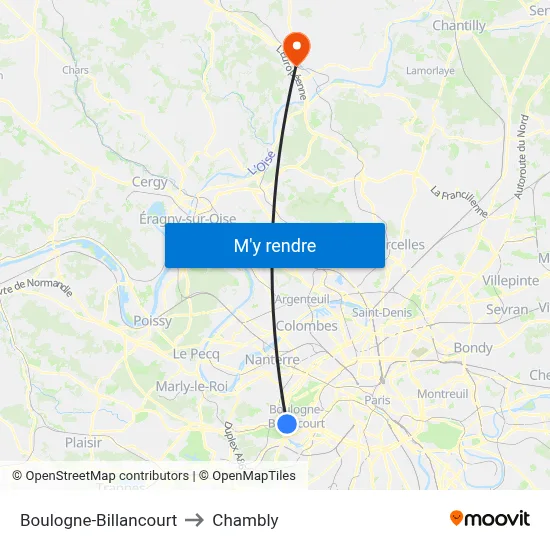 Boulogne-Billancourt to Chambly map