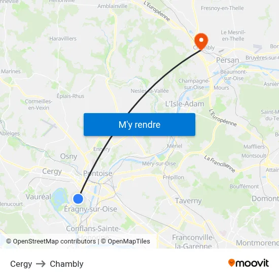 Cergy to Chambly map