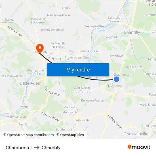 Chaumontel to Chambly map