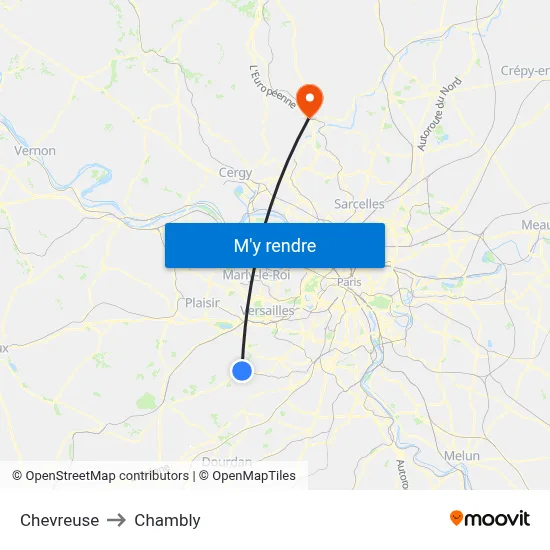 Chevreuse to Chambly map