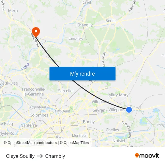 Claye-Souilly to Chambly map