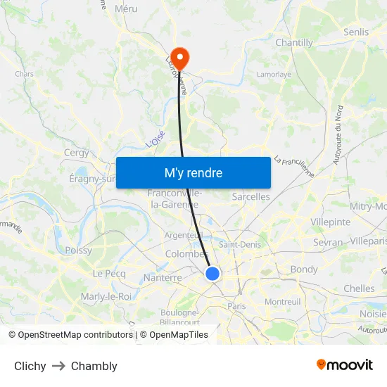 Clichy to Chambly map