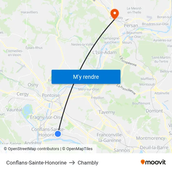 Conflans-Sainte-Honorine to Chambly map