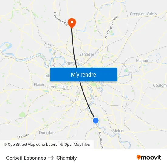 Corbeil-Essonnes to Chambly map