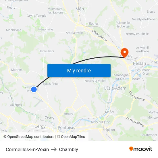 Cormeilles-En-Vexin to Chambly map