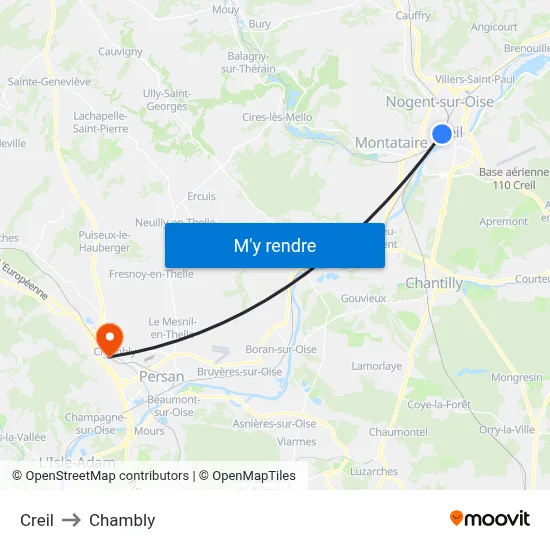 Creil to Chambly map
