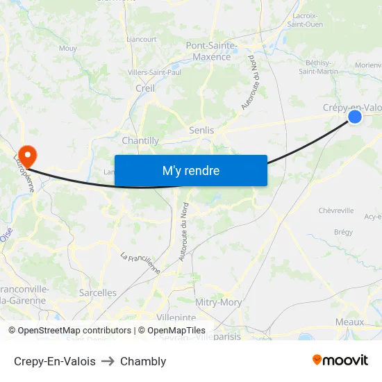 Crepy-En-Valois to Chambly map