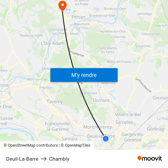 Deuil-La-Barre to Chambly map