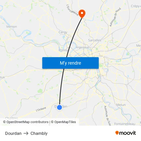 Dourdan to Chambly map